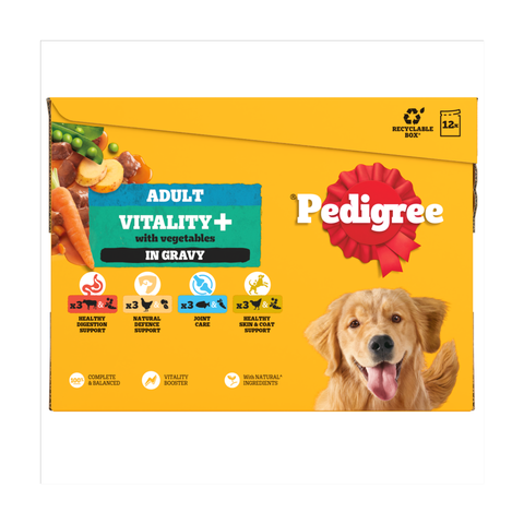 Pedigree VITALITY+ Adult Wet Dog Food Selection in Gravy 12 x 85g Pouch
