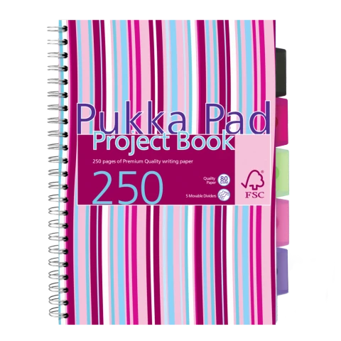 Pukka Pads A4 Stripes Project Book, Pack of 3