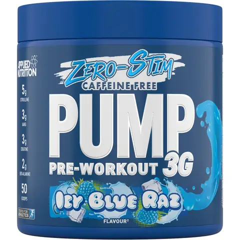Applied Nutrition Pump 3G Zero Pre Workout Powder Icy Blue Raspberry Flavour - 375g