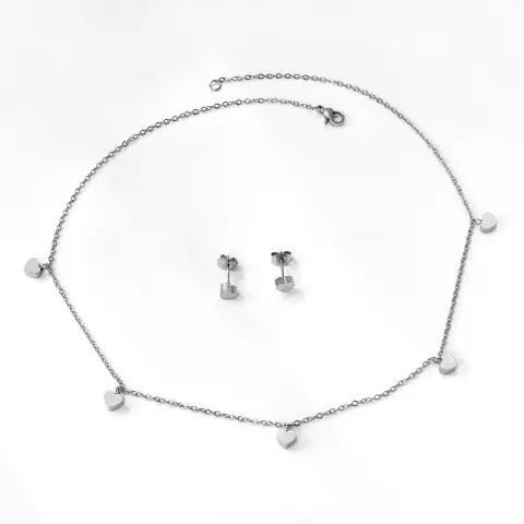 5 Heart Shape Charm Set Stainless Steel Necklace and Earrings