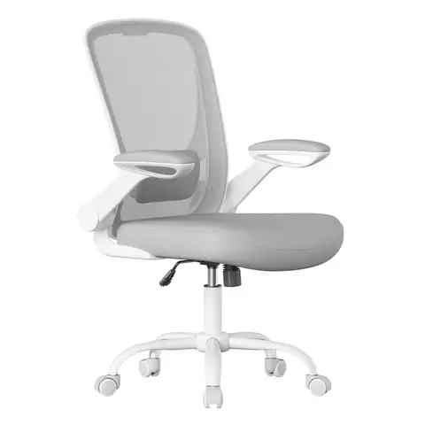 SONGMICSHOME Ergonomischer Bürostuhl, Drehstuhl mit Wippfunktion, Meshstuhl, große Sitzfläche, grau