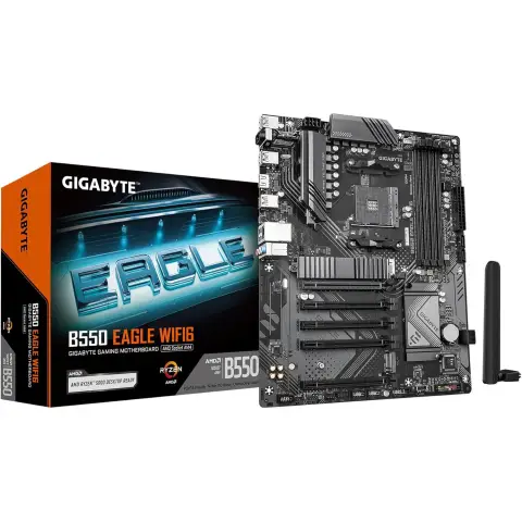 GIGABYTE B550 EAGLE WIFI6 Motherboard - AMD Ryzen 5000 G-Series CPUs, 10+3+1 Phases VRM, up to 3200MHz DDR4, 1xPCIe 4.0 + 1xPCIe 3.0 M.2, 1GbE LAN, WIFI 6, USB 3.2 Gen 2