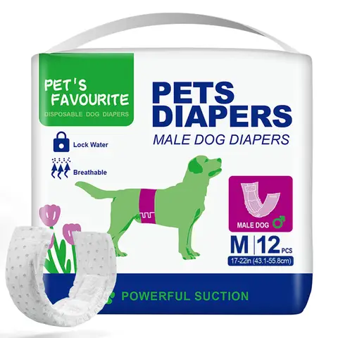 Dog Nappies Disposable Male Dog Diapers, Strong Absorption and Water Lock, Breathable and Leak-Proof Design, Suitable for Marking Behavior/Travel/Incontinence Care - Size M