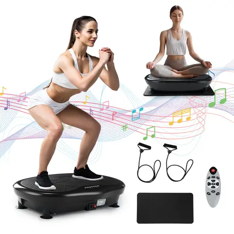 Smart Vibration Fitness Plate with 120-Speed Settings & 200W Motor - Full-Body Home Gym System w/LCD Touchscreen, Remote Control, Music Speaker, Resistance Bands & Yoga Mat - Quiet Vibration for, Toning for  all