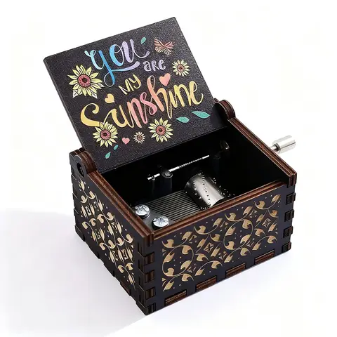 Alphynix 1 Stück Vintage Handkurbel‑Musikbox „Du bist mein Sonnenschein“ Geschenk mit Liedtext, Schmetterling & florale Gravierungen, emotionswärmer Erinnerungsgeschenk