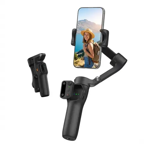 hohem Smartphone Gimbal Stabilizer – 3-Axis Anti-Shake, Detachable Remote Control, 11H Battery, Portable Foldable Design, Black