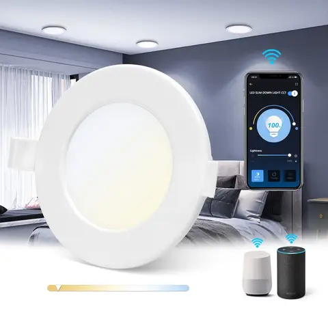 Aigostar WiFi Smart LED Slim Down Light 6W CCT 3000K-6500K φ: 115mm 360lm