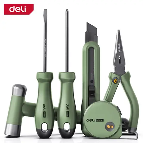 DELI Home-Serie 6-teiliges Handwerkzeug-Set, zuverlässige Qualität & platzsparende Aufbewahrung für schnelle Reparaturen