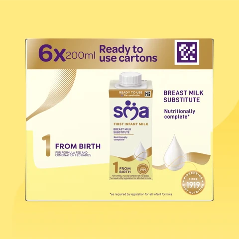SMA First Baby Milk Liquid Ready to Feed Stage 1 6 x 200ml