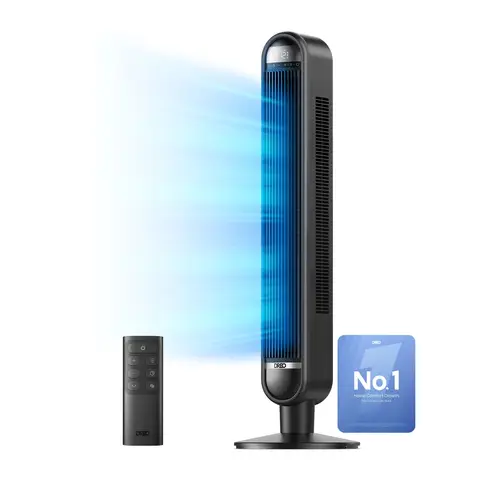 DREO 42 Zoll Leiser Turmventilator, 30dB Ultra Leise für Schlaf, 7,6 m/s Starke Kühlung, 90° Oszillierender Bladeless Ventilator, 6 Geschwindigkeiten 4 Modi 12H Timer, Fernbedienung & Touch Control Standventilator für Schlafzimmer Haus Büro