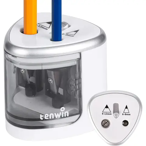 tenwin Elektrischer Doppel-Loch-Stiftspitzer, batteriebetrieben, geeignet für 6–12 mm No. 2- und Buntstifte, Langlebensdauer und schnelles Anspitzen, geeignet für Schule/Klassenzimmer/Büro/Zuhause, silberfarben, Neujahrssale, Top-Geschenkideen