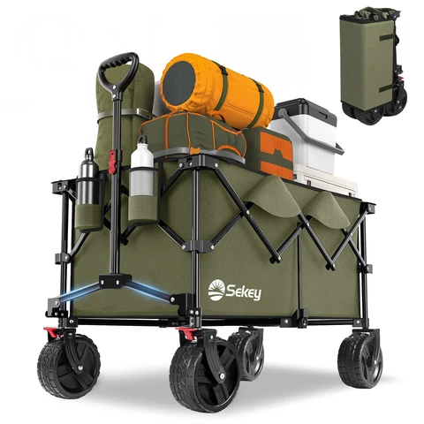 200L Faltbarer Festival-Trolley mit All-Terrain Extra breiten Rädern und Bremse 4011, Khaki