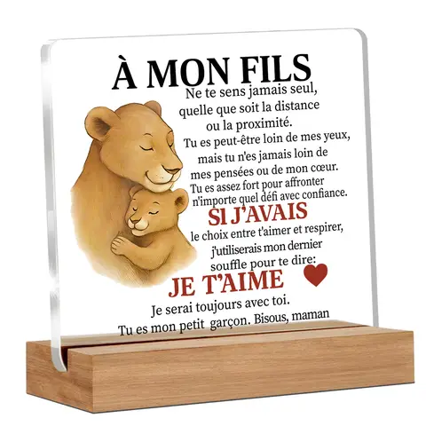 Alphynix Plaque cadeau mère-fils en acrylique avec support en bois