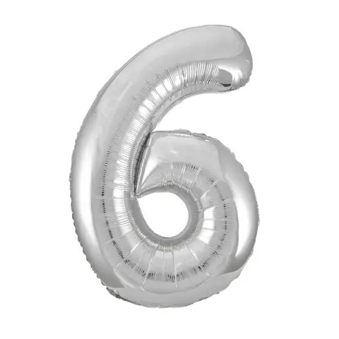 Unique Party Giant Number 6 Balloon, Silver, 86cm