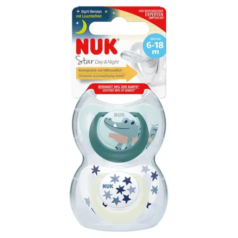 NUK Beruhigungssauger Star Day & Night Silikon Gr. 2 (6 - 18 Monate) 2 Stück