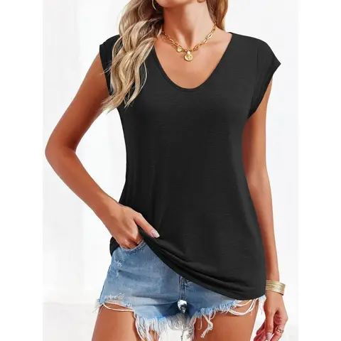 Women's' Cap Sleeve Casual Loose fit Basic Shirts Tank Tops (black， XXL)