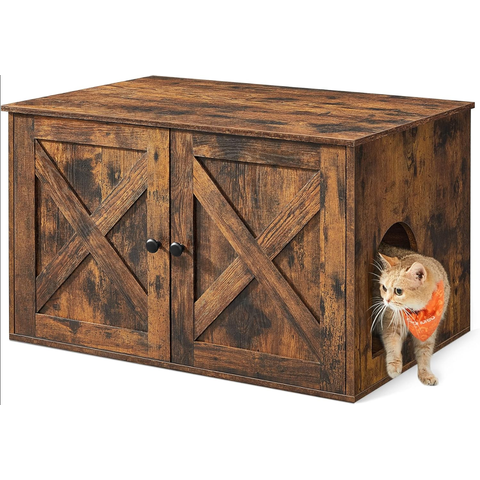 Feandrea Meuble cache-litière pour chat - Plateau et cloison amovible, 80 x 53 x 50 cm - Brun vintage