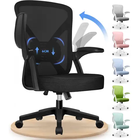 GTIMEX ergonomische bureaustoel met omschuifbare armleuningen, verstelbare lendensteun, in hoogte verstelbare directiestoel, mesh-stoel met kantelfunctie tot 125°, zwart