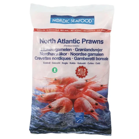 Nordic Seafood MSC Noord-Atlantische garnalen met schaal, gekookt Pandalus 1kg (netto 800g)
