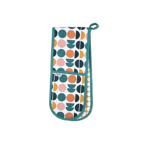 Dexam Double Oven Glove Retro Spot 100% Cotton Cotton Teal/Peach