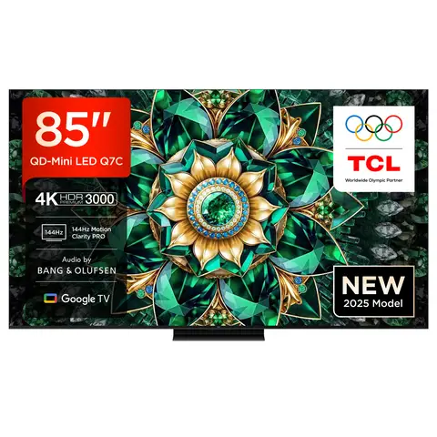 TCL 85Q7C QLED Mini LED Fernseher, 85 Zoll, 4K HDR Premium, Dolby Vision IQ & Atmos, Smart TV mit Google TV, Bang & Olufsen 6.2.2 Sound, 144Hz VRR, AMD FreeSync Premium Pro, HDMI 2.1, AirPlay 2, Alexa, IMAX Enhanced