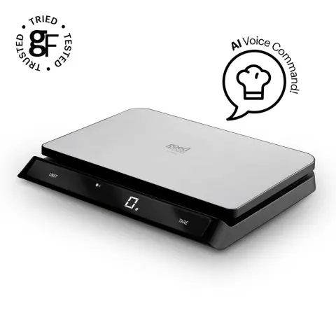 Good Food by Tower Digital Kitchen Scale, Voice Control, USB Rechargeable, Black & Stainless Steel