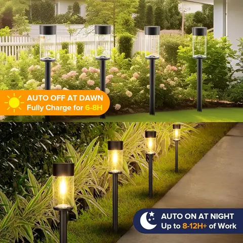 Lot de 2 Lampes Solaires de Jardin UME avec Design Métallique – Éclairage Extérieur IP65 Étanche, Allumage/Extinction Automatique, LED 3000K pour Allée, Pelouse, Terrasse et Décoration Extérieure