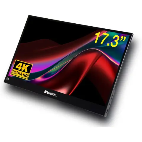 Verbatim Portable Touchscreen Monitor 4K, mobiler 17,3" Bildschirm, tragbarer HRD Screen für Laptop, Tablet, Smartphone, PS5 oder Nintendo Switch mit USB-C- und HDMI-Anschluss, schwarz