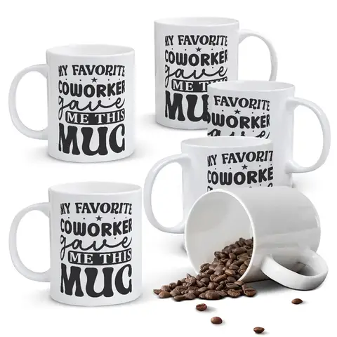 Alphynix 1pc 11oz White Mug with "MY FAVORITE COWORKER gave ME THIS MUG" Office Humor Quote, Playful Desk Gift for Christmas or Thanksgiving