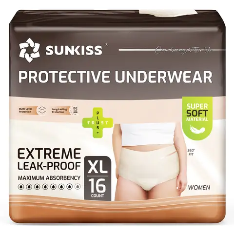 SUNKISS Inkontinenz Pants für Frauen, Windelhosen Erwachsene Frauen Einweg Tagsüber, Inkontinenz Slip Damen, Super Saugfähig, Beige, Größe XL, 16 Stück 1er Pack