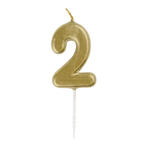 Unique Mini Number 2 Pick Candle, Gold
