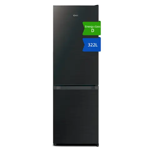 CHiQ JKR318WGD 60cm Wide 185cm Tall Total No Frost Freestanding Fridge Freezer - 318L - Premium Black Steel - D Rated
