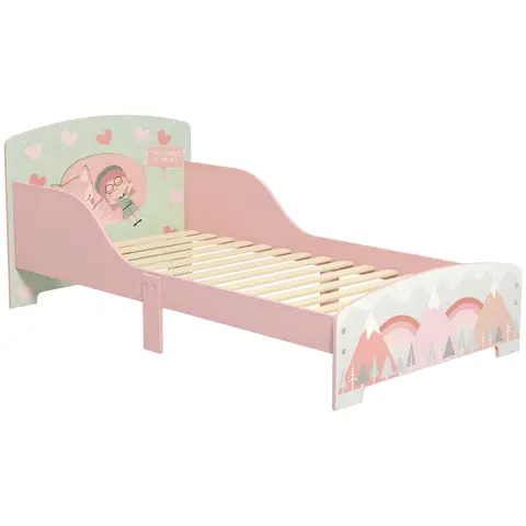 ZONEKIZ Toddler Bed Frame, Kids Bedroom Furniture for Ages 3-6 Years, 77 x 143 x 60cm Pink
