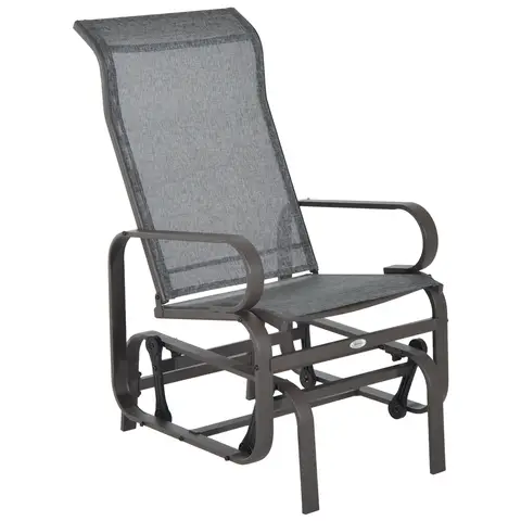 Outsunny Outdoor Gliding Rocking Chair with Metal Frame Garden Comfortable Swing Chair for Patio, Garden and Porch, Brown/Grey