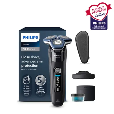 Philips Series 7000 S7887/55 Rasoir électrique avec revêtement Nano SkinGlide, lames SteelPrecision, capteur Motion Control, Quick Clean Pod, tondeuse rétractable - Bleu