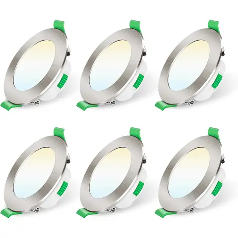 ALUSSO Spot encastré LED, 230 V, dimmable, 68 mm, 7 W, ultra plat, IP44 LED, éclairage d’intérieur pour salle de bains, cuisine et salon, blanc chaud, blanc neutre, blanc froid, nickel brossé