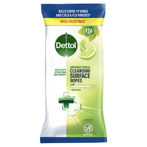 Dettol Lime & Mint Antibacterial Cleansing Surface Wipes 126 Wipes