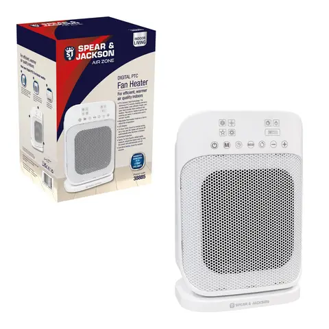 Spear & Jackson 38885 Digital PTC Heater (Digital, Oscillating, Timer) – White, 1500 W