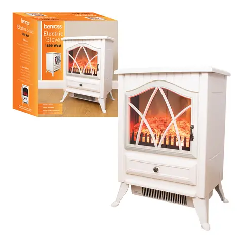 Benross 44240 Cast Iron Effect Electric Stove – White, 1800W