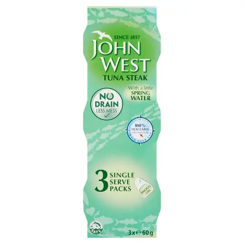 John West No Drain Tuna Steak With A Little Spring Water 3 x 60g