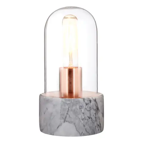 Premier Housewares Dekorlampe mit Grau-Marmorfuß und Glasglocke, Tischlampe im nordischen Stil mit Kupferfassung, Edison-Glühbirnenlampe