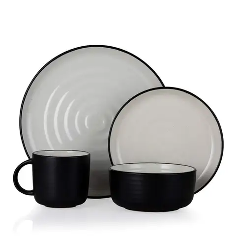 Barbary & Oak by Tower Cascade Dinnerware Set 16PC, Black and Cream Speckled