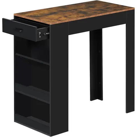 WOLTU Bartisch Bistrotisch, mit 1 Schublade 3 Regalen, mit Weinregal, Küchentisch für Bar Küche Wohnzimmer Esszimmer, 100x100x50 cm, Rustikal Braun