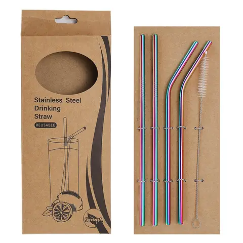 Huacan Stainless steel colored straw set, 5-piece set