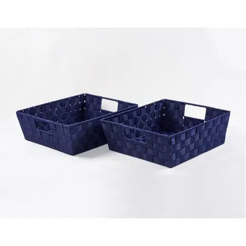 SET OF 2 PP WOVEN STRAP SHELF TOTE-NAVY  15x13x5"H, New Year Sale , Top gift picks