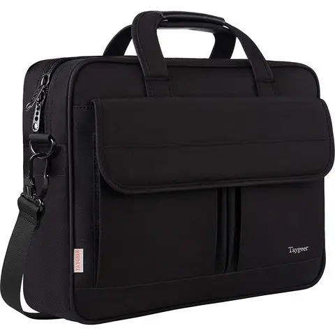 Taygeer Laptop-Tasche 15,6 Zoll, große Laptop-Tasche, Schultertasche, Brieftasche, wasserdicht, Premium, Geschäft, Reise, Lehre, Uni, Arbeit - Schwarz