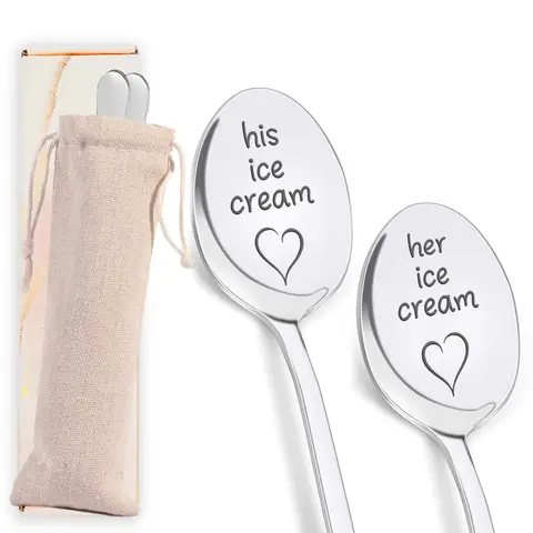 Alphynix 2-teilige Paar-Eiscremelöffel-Sammlung, passendes His & Hers-Design mit Liebessprüchen, inklusive Aufbewahrungsbeutel, perfektes Jubiläumsgeschenk,Geschenk zum valentinstag, geschenk zum geburtstag