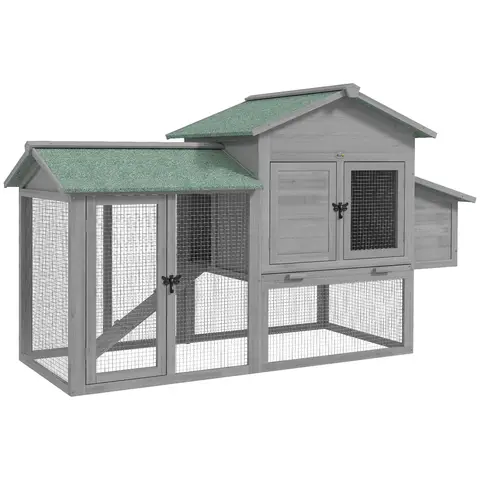 PawHut Dwergkonijnenhok – Hout, 108x58x73,5 Cm, Met Wielen, Klapdak En Uitloop, Geel 5 miniatura