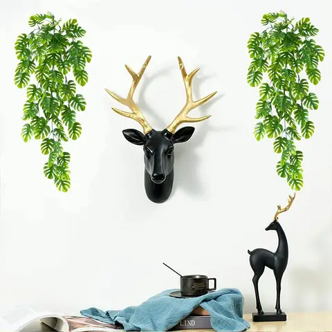 Yuejia 4Pcs 30in/76cmArtificial ake Vines Monstera for Decoration, Artificial Plants Ivy with Leaves Outdoor Indoor Decor Plastic Greenery Green Plant Faux Stems Home Garden Party Wedding Bedroom Room Office