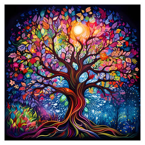 JU7CER Adult 5D Diamond Painting Kit - Colorful Tree of Life | Beginner-Friendly Crystal Cross Stitch 12×12 Inches (30×40cm)